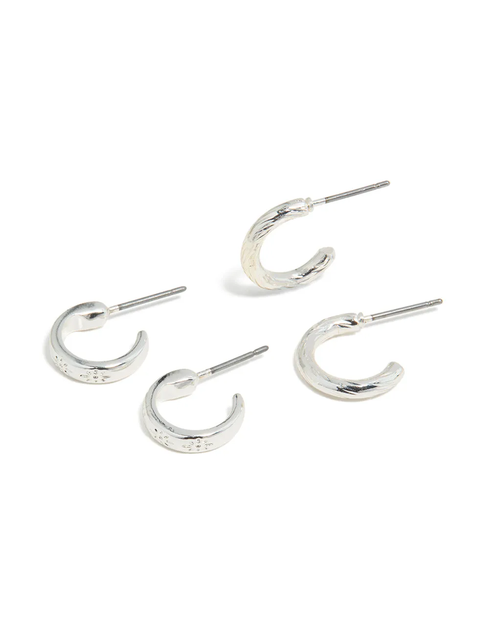 Silver Textured & Smooth Hoop Earrings 3-Pack sold by lovisa product image thumbnail 2