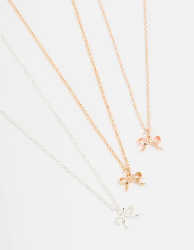Mixed Metals Bow Necklaces 3-Pack sold by lovisa