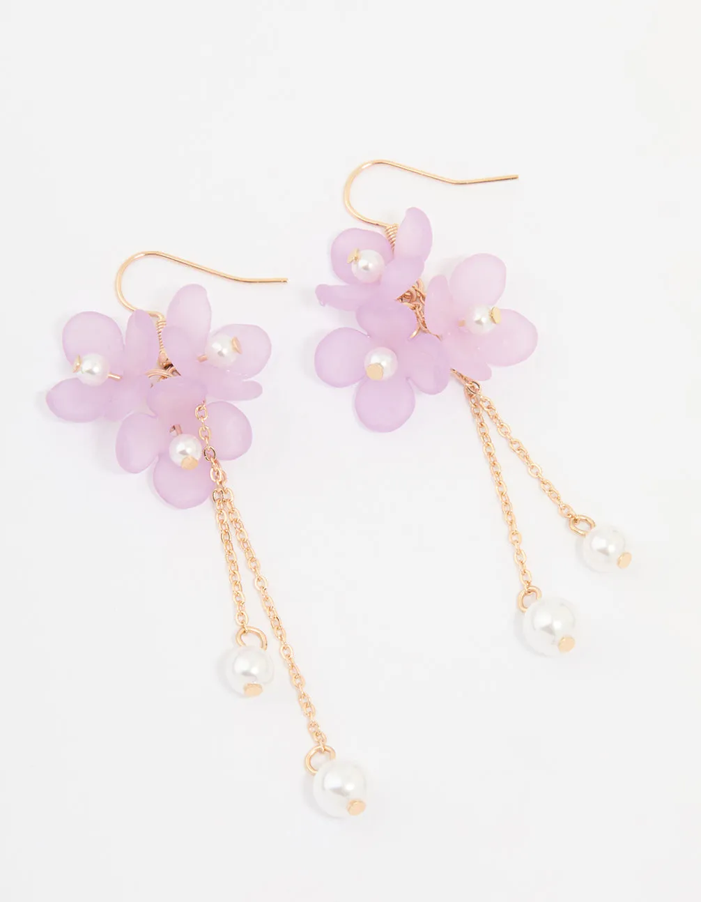 Gold Pearl & Pink Flower Chain Drop Earrings sold by lovisa