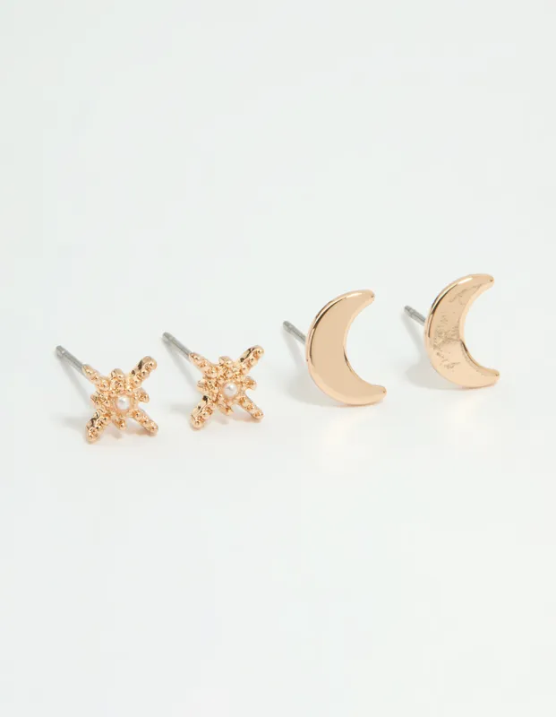 Gold Pearl Celestial Stud Earrings 2-Pack sold by lovisa