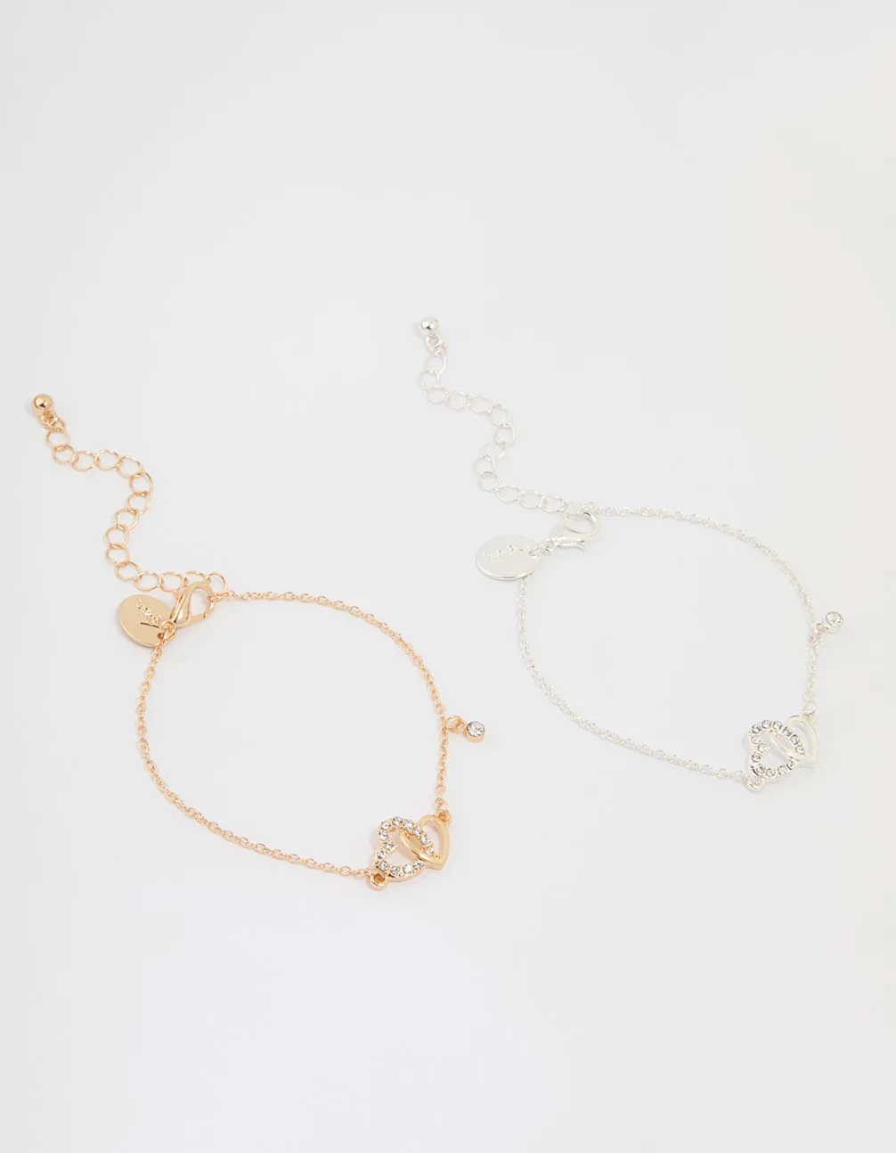 Mixed Metal Diamante Heart Link Bracelets 2-Pack sold by lovisa