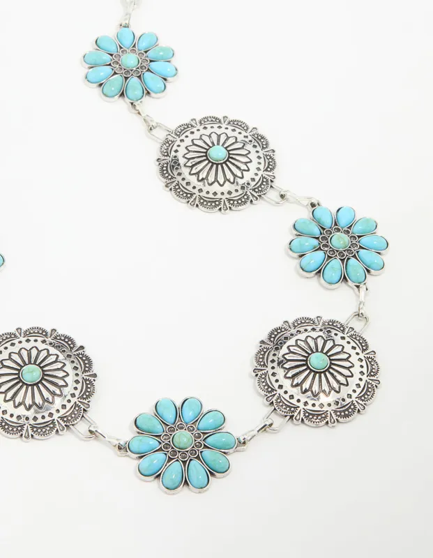 Silver & Turquoise Stone Boho Flower Ornate Belt sold by lovisa