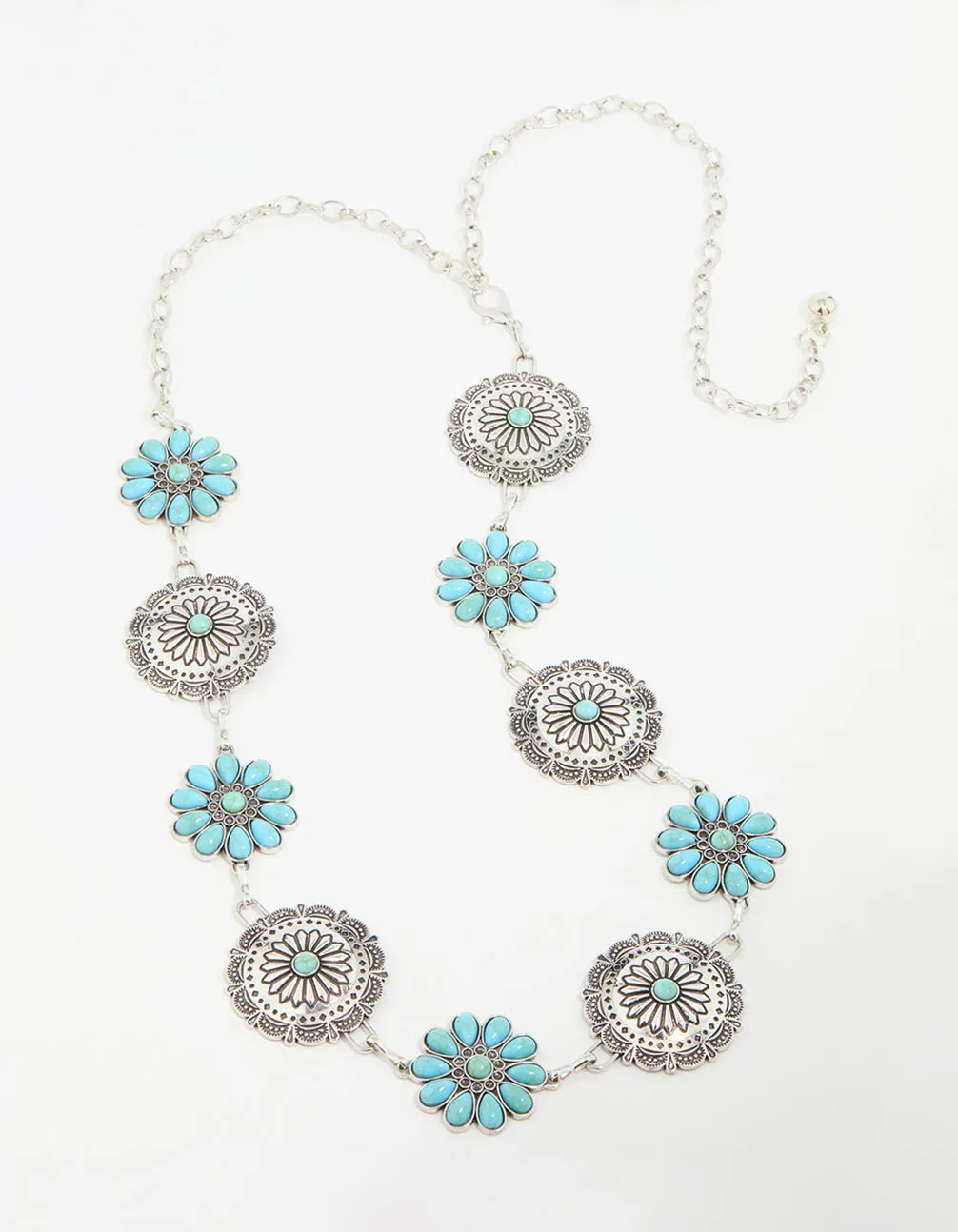 Silver & Turquoise Stone Boho Flower Ornate Belt sold by lovisa product image thumbnail 2