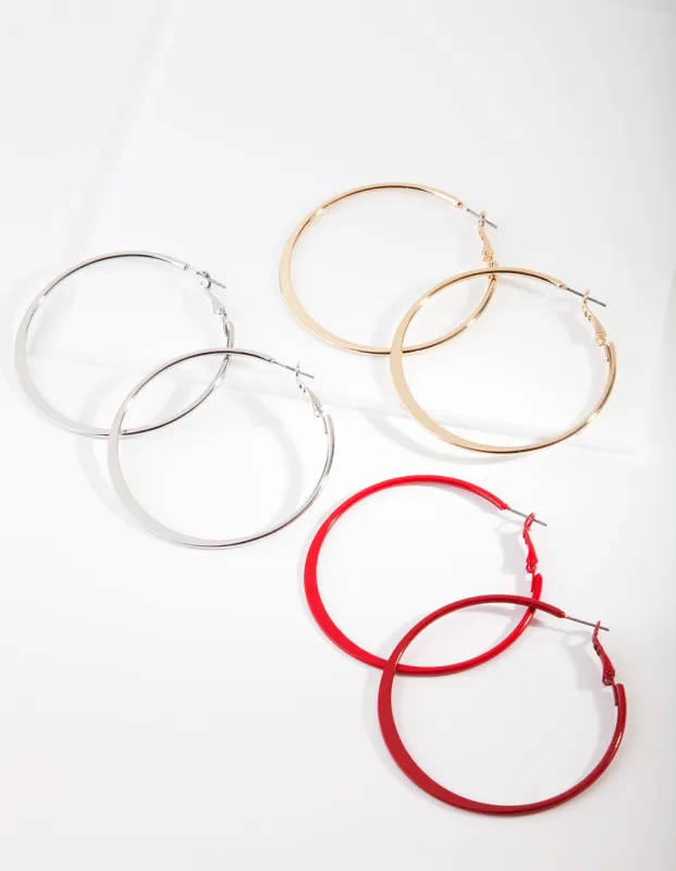 Mixed Metals Square Edge Hoop Earring Pack sold by lovisa