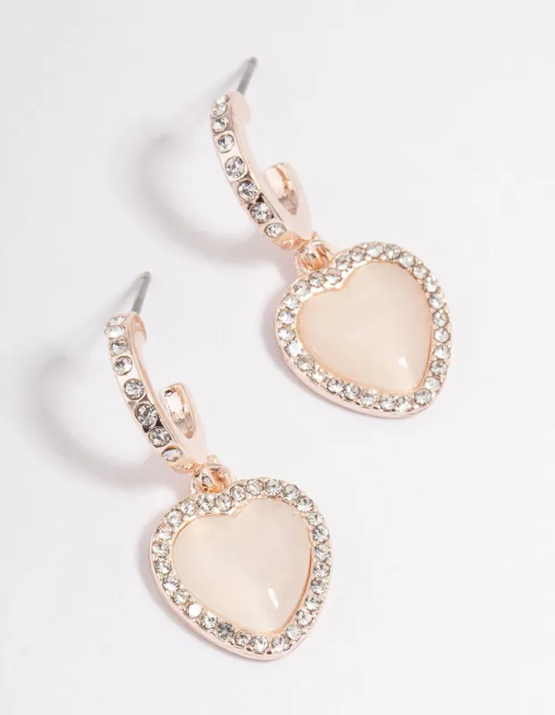 Rose Gold Catseye Diamante Heart Huggie Earrings sold by lovisa