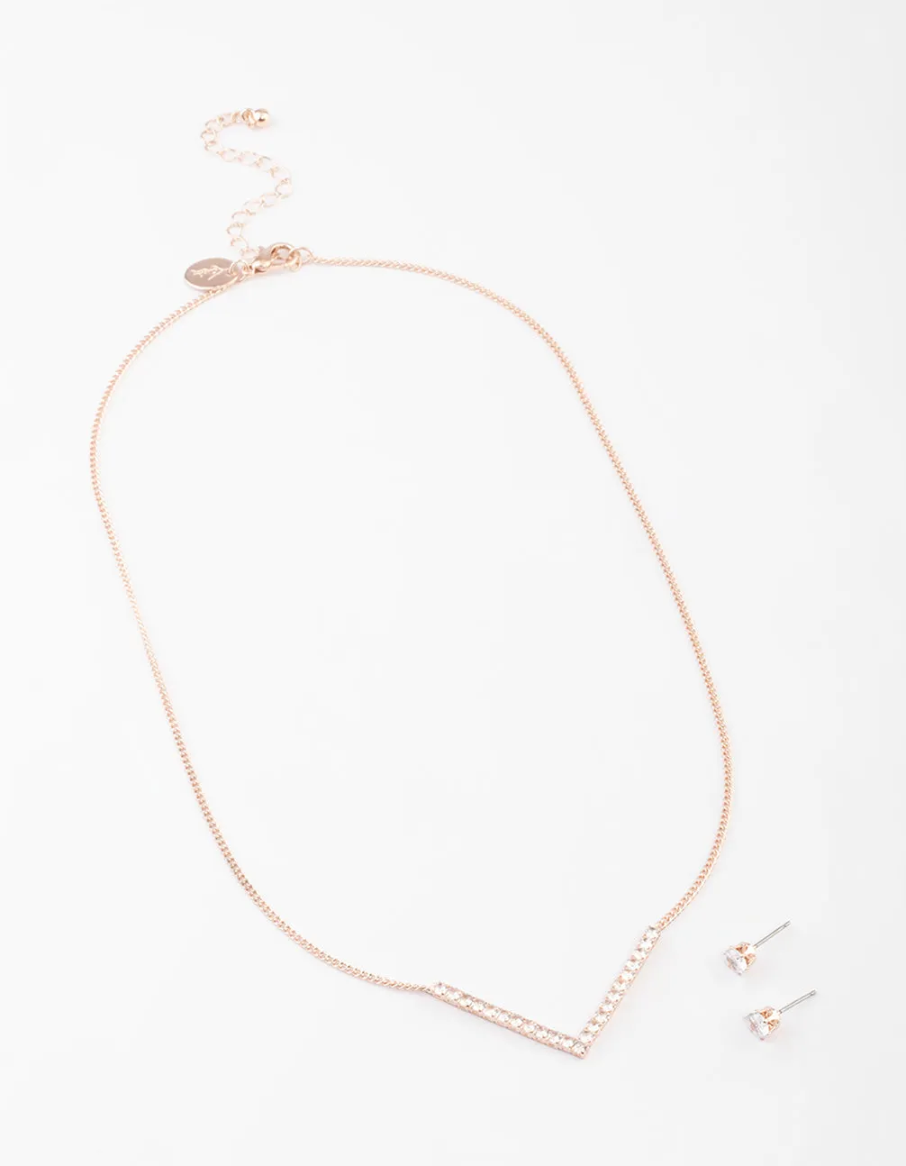 Rose Gold Cubic Zirconia V Necklace & Stud Earrings Set sold by lovisa product image thumbnail 2