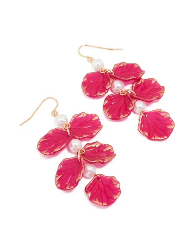 Gold Pearl Pink Petal Drop Earrings sold by lovisa