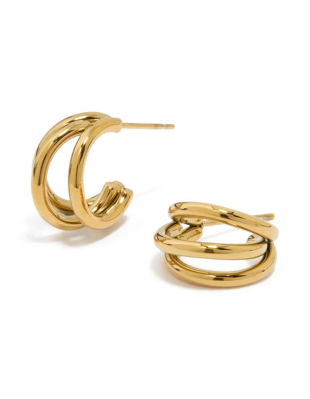Waterproof Gold Plated Stainless Steel Double Row Hoop Earrings sold by lovisa