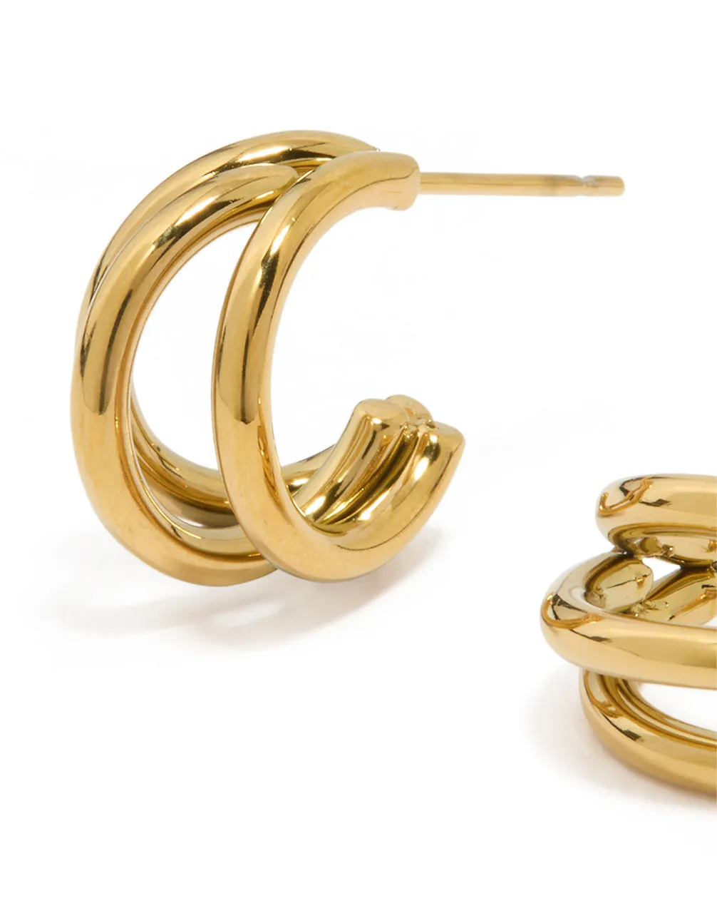 Waterproof Gold Plated Stainless Steel Double Row Hoop Earrings sold by lovisa product image thumbnail 2