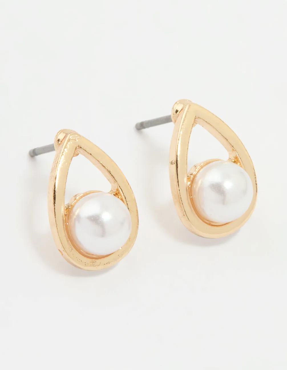 Gold Pearl Teardrop Stud Earrings sold by lovisa