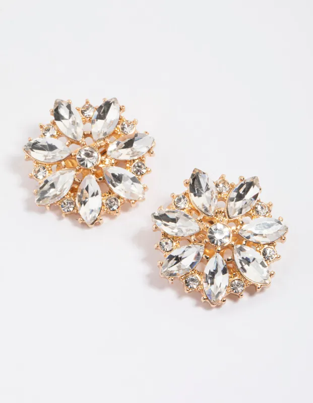 Gold Diamante Flower Stud Earrings sold by lovisa