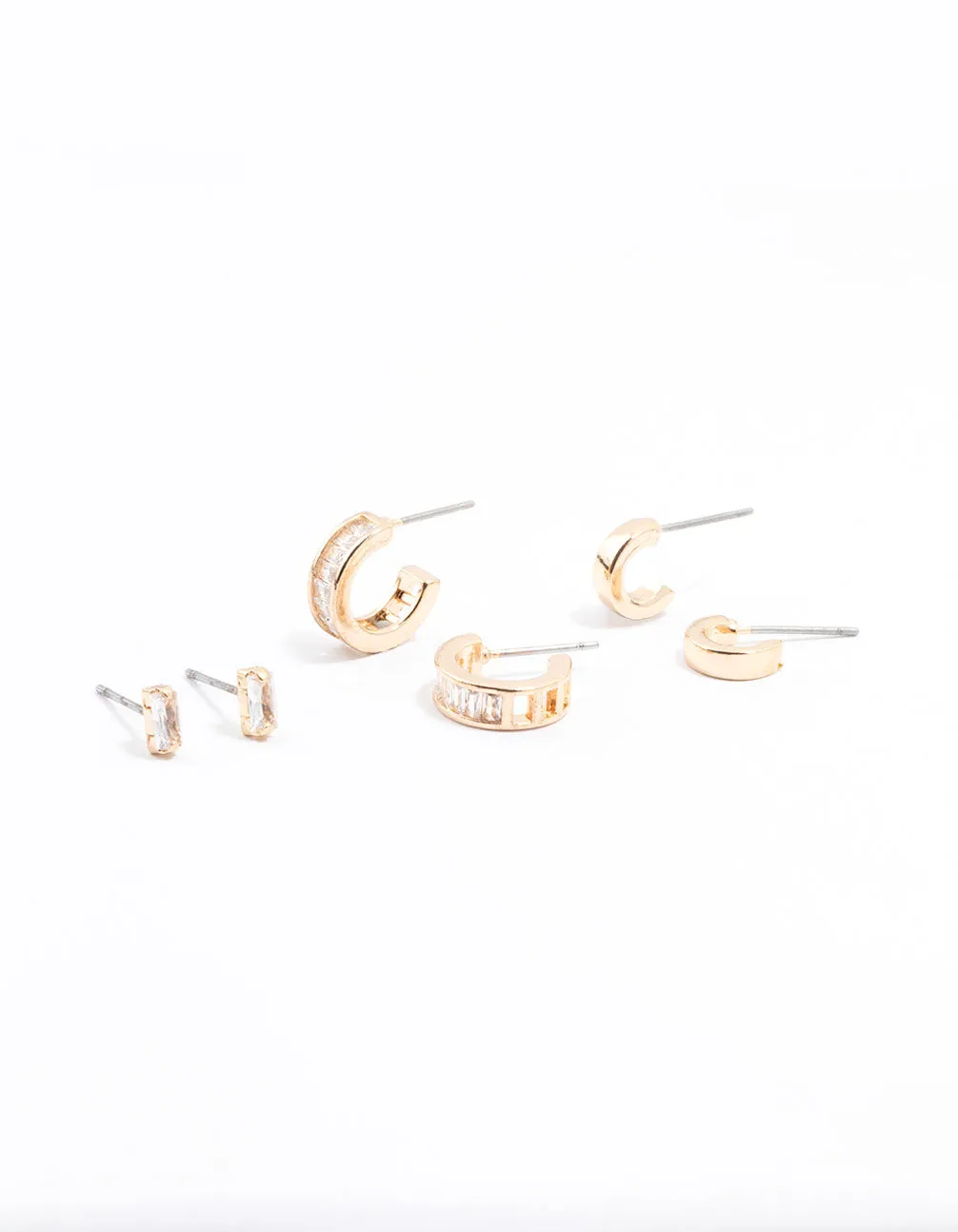 Gold Cubic Zirconia Grad Hoop Earrings 3-Pack sold by lovisa