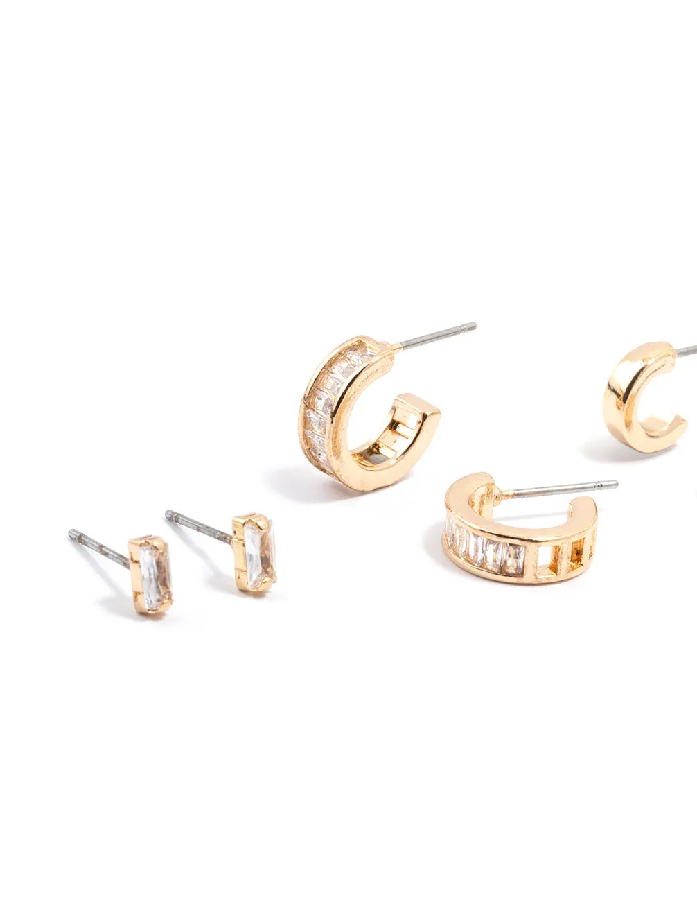 Gold Cubic Zirconia Grad Hoop Earrings 3-Pack sold by lovisa product image thumbnail 2