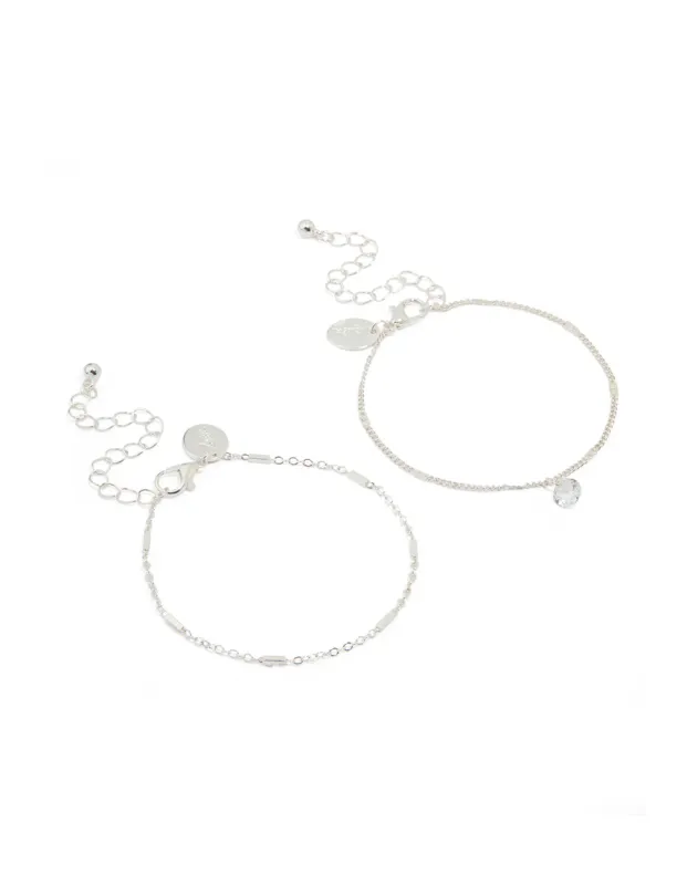 Silver Cubic Zirconia Drop & Chain Bracelets 2-Pack sold by lovisa