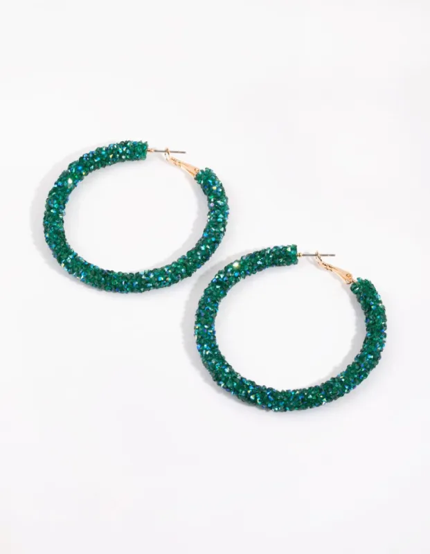Green Glitter Cluster Hoop Earrings sold by lovisa