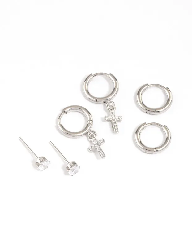Surgical Steel Small Cross Huggie Earrings Pack sold by lovisa