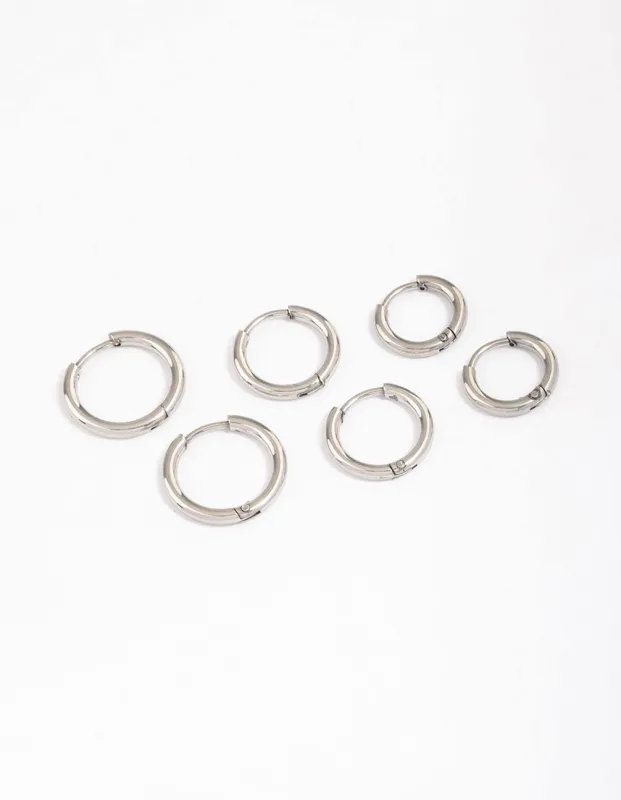 Surgical Steel Thin Classic Hoop Earrings Pack sold by lovisa