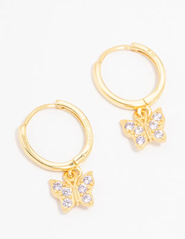 Gold Plated Sterling Silver Cubic Zirconia Butterfly Earrings sold by lovisa