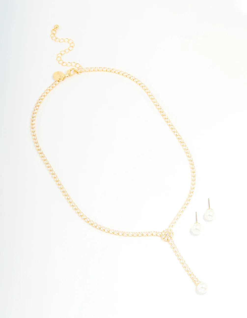 Gold Plated Pearl Flower Cubic Zirconia Y-Necklace & Earrings Set sold by lovisa product image thumbnail 2