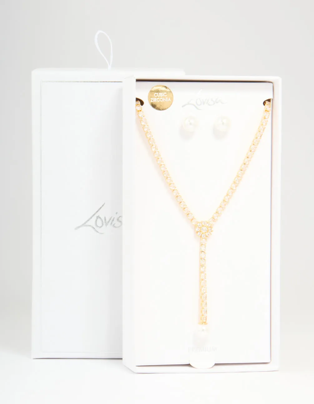Gold Plated Pearl Flower Cubic Zirconia Y-Necklace & Earrings Set sold by lovisa product image thumbnail 3