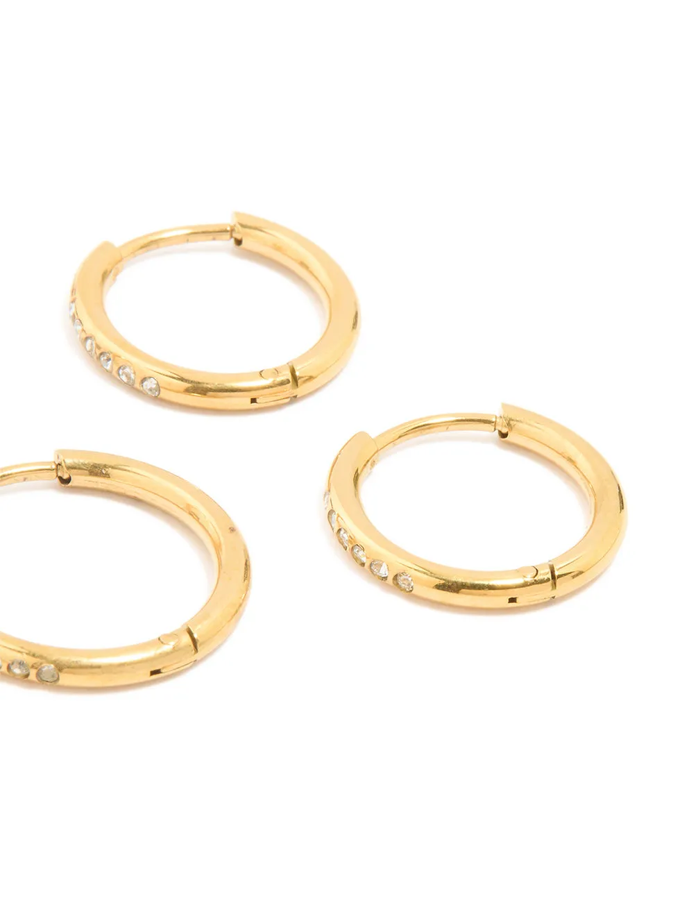 Waterproof Gold Plated Stainless Steel Cubic Zirconia Clicker Hoops 3-Pack sold by lovisa product image thumbnail 3
