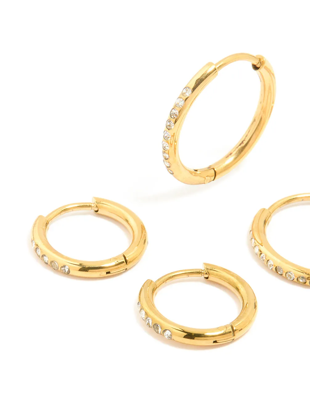 Waterproof Gold Plated Stainless Steel Cubic Zirconia Clicker Hoops 3-Pack sold by lovisa product image thumbnail 2