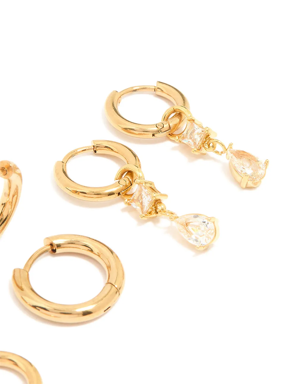 Waterproof Gold Plated Stainless Steel Cubic Zirconia Stud Earrings 4-Pack sold by lovisa product image thumbnail 3