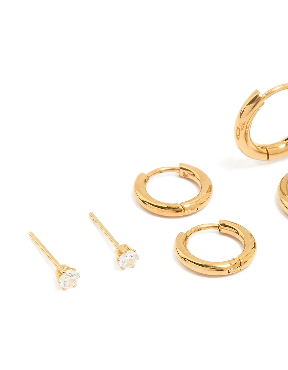 Waterproof Gold Plated Stainless Steel Cubic Zirconia Stud Earrings 4-Pack sold by lovisa product image thumbnail 2