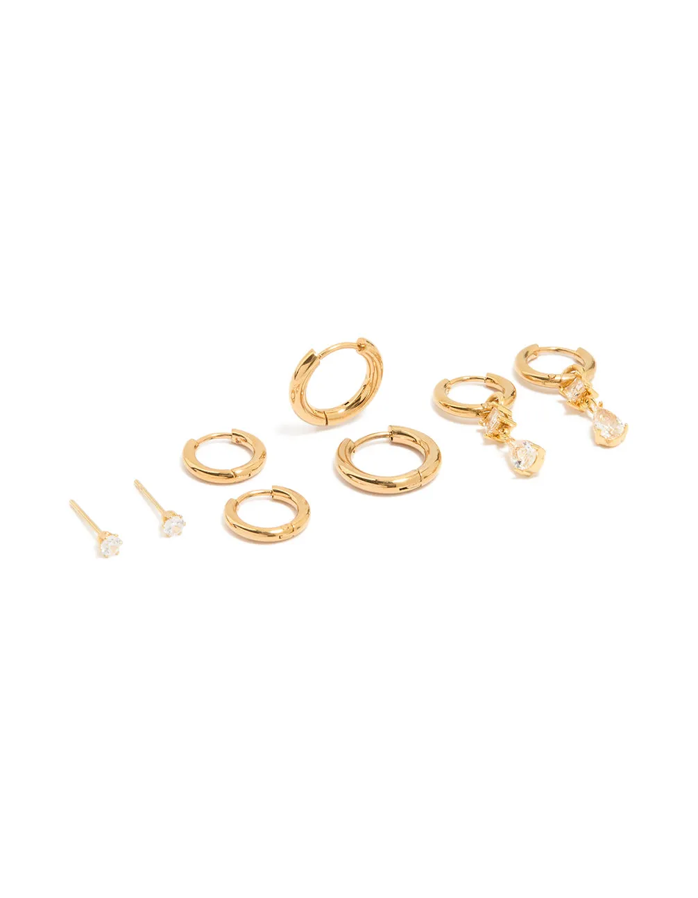 Waterproof Gold Plated Stainless Steel Cubic Zirconia Stud Earrings 4-Pack sold by lovisa