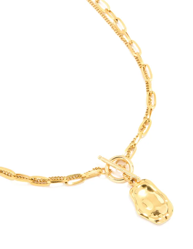 Waterproof Gold Plated Stainless Steel Molten Pendant Layered Necklace sold by lovisa