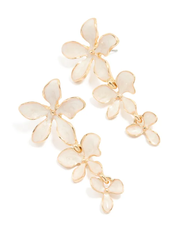 Gold Enamel Trio Flower Drop Earrings sold by lovisa
