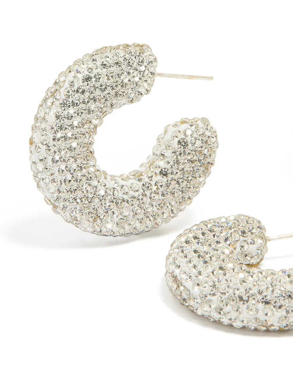 Silver Diamante Detail Chunky Hoop Earrings sold by lovisa product image thumbnail 2