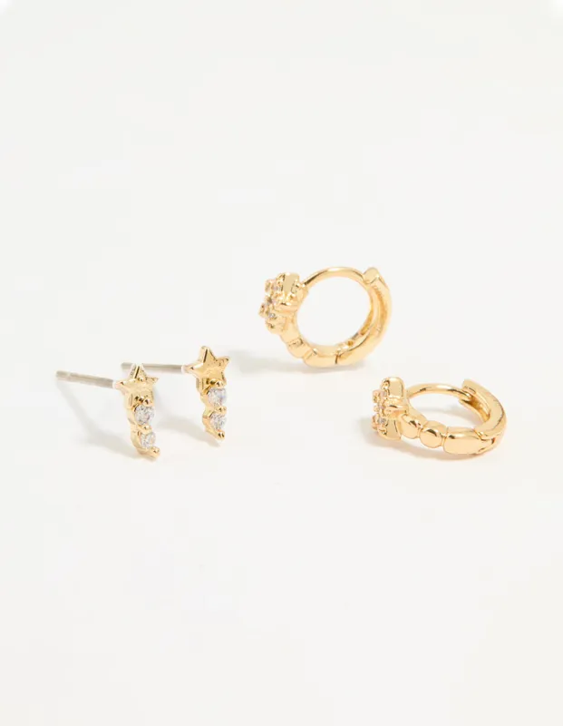 Gold Plated Cubic Zirconia Star Stud & Huggie Earrings 2-Pack sold by lovisa
