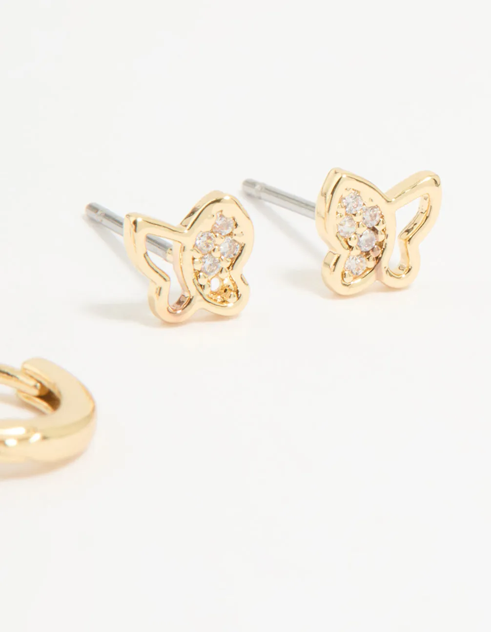 Gold Plated Cubic Zirconia Butterfly Huggie & Stud Earrings 2-Pack sold by lovisa product image thumbnail 3