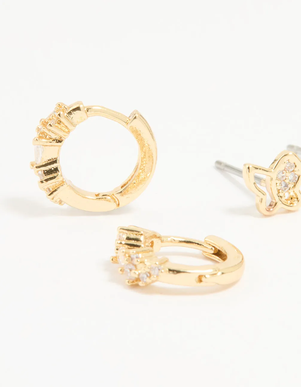 Gold Plated Cubic Zirconia Butterfly Huggie & Stud Earrings 2-Pack sold by lovisa product image thumbnail 2