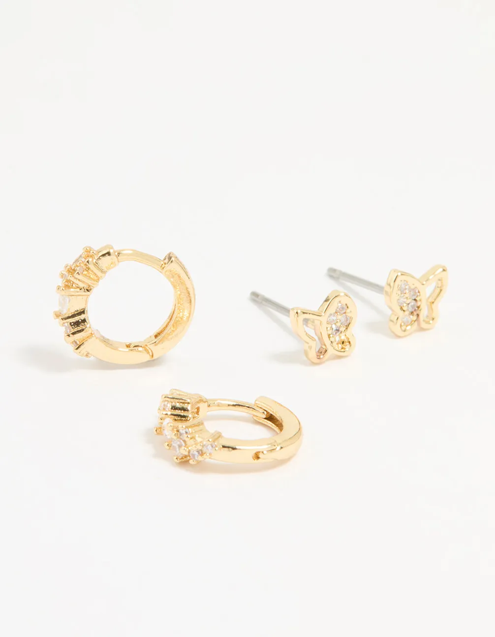 Gold Plated Cubic Zirconia Butterfly Huggie & Stud Earrings 2-Pack sold by lovisa