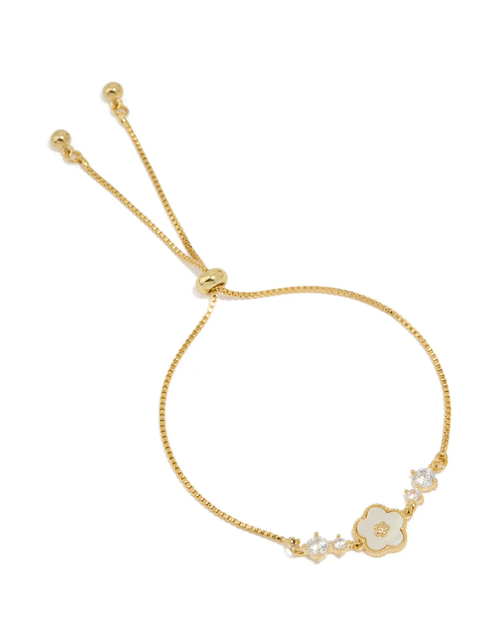 Gold Plated Cubic Zirconia Flower Inlay Toggle Bracelet sold by lovisa