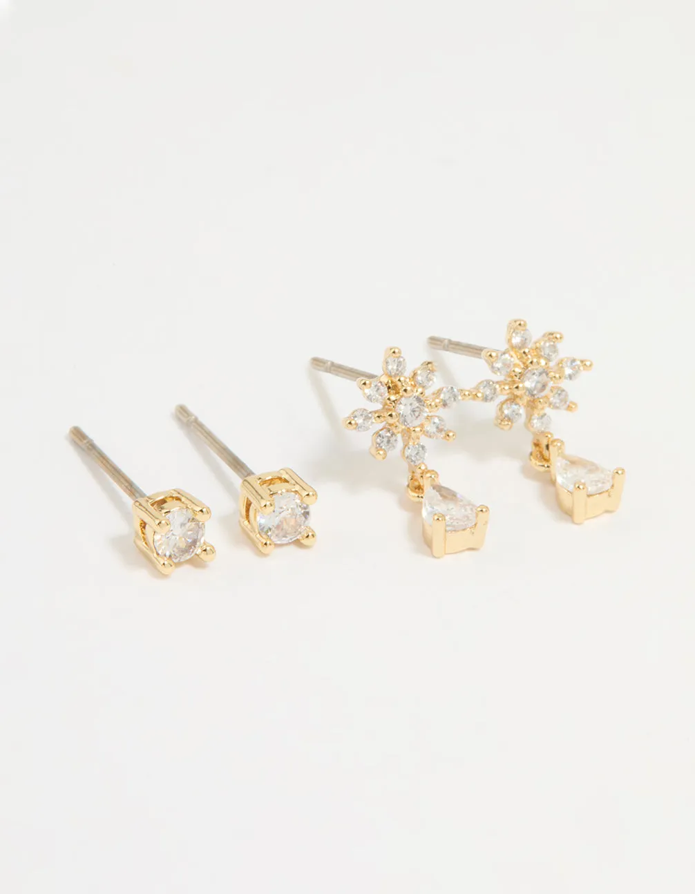 Gold Plated Cubic Zirconia Classic & Flower Teardrop Earrings 2-Pack sold by lovisa