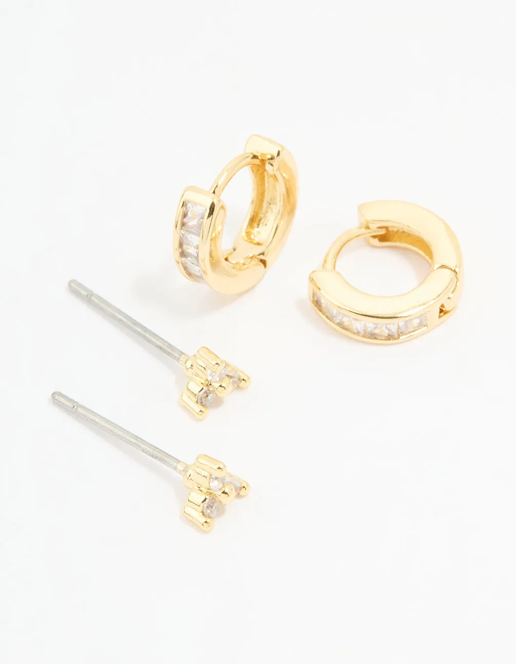 Gold Plated Cubic Zirconia Stud & Huggie Earrings 2-Pack sold by lovisa