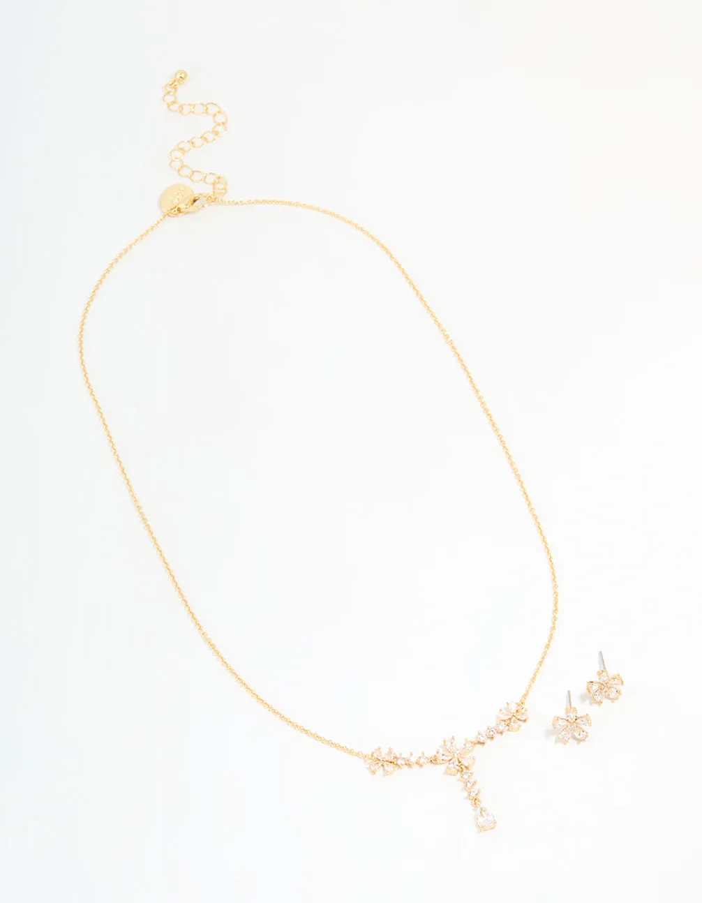 Gold Plated Cubic Zirconia Flower Drop Necklace & Earrings Set sold by lovisa product image thumbnail 2