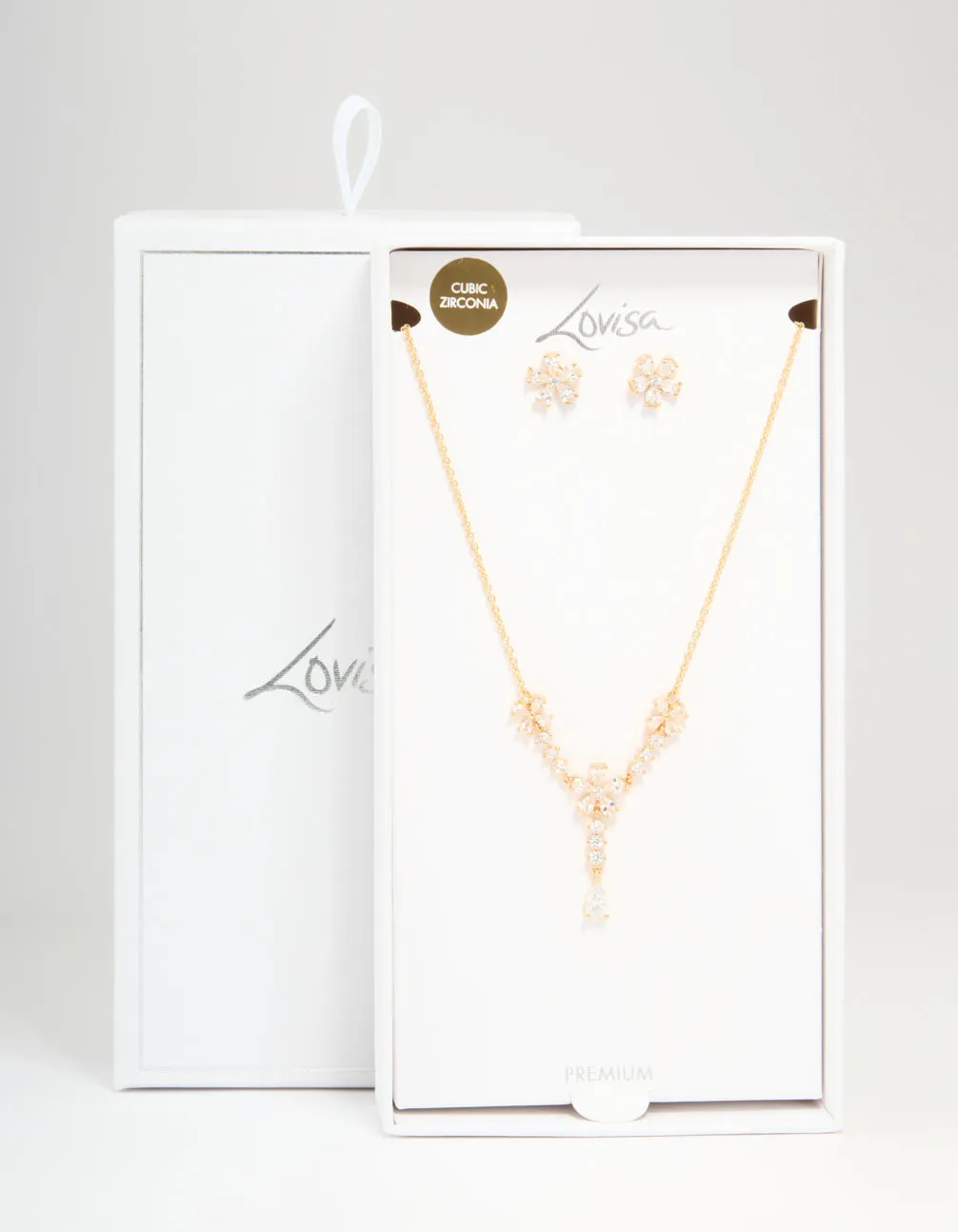 Gold Plated Cubic Zirconia Flower Drop Necklace & Earrings Set sold by lovisa product image thumbnail 3