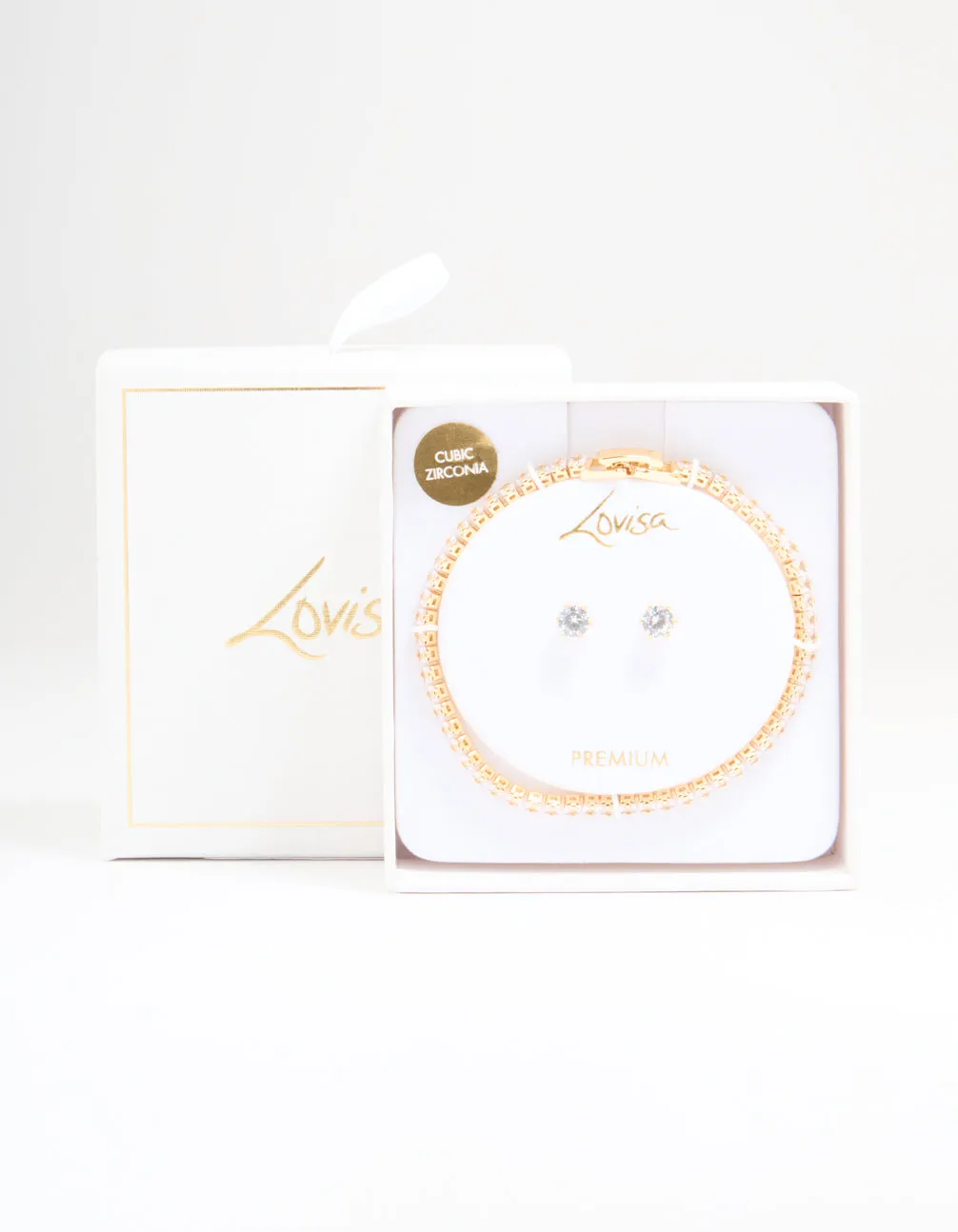 Gold Plated Cubic Zirconia Tennis Bracelet & Earrings Set sold by lovisa product image thumbnail 3