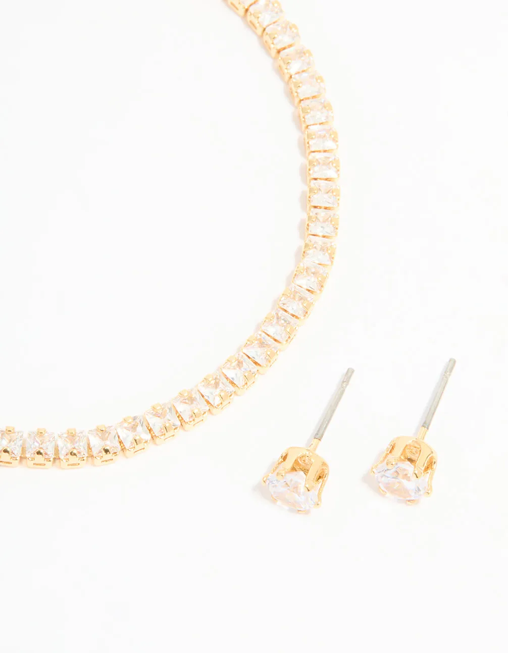 Gold Plated Cubic Zirconia Tennis Bracelet & Earrings Set sold by lovisa product image thumbnail 2