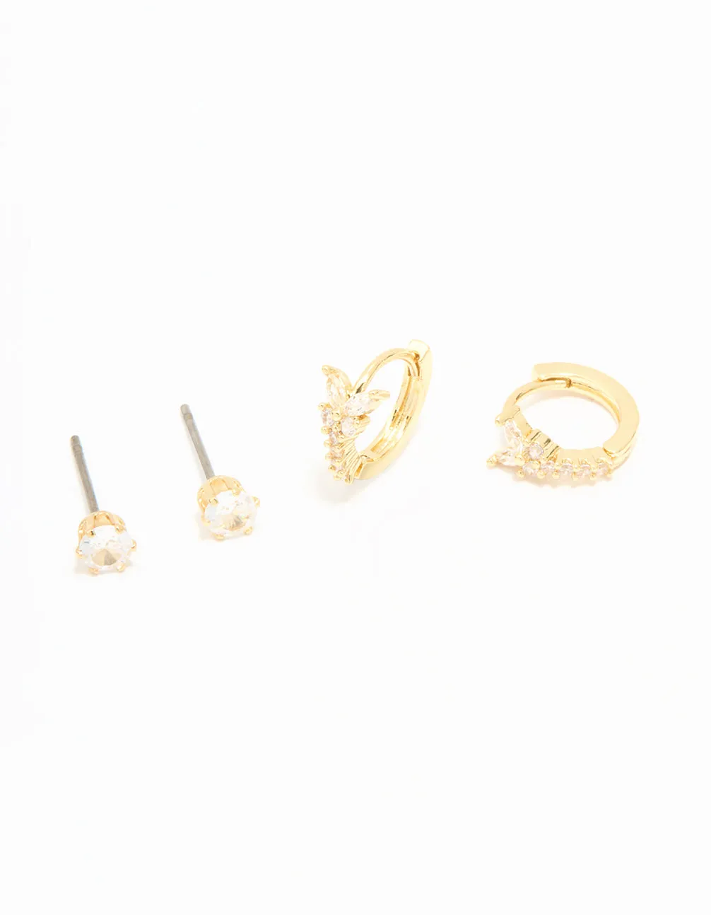 Gold Plated Cubic Zirconia Butterfly Huggie & Stud Earrings 2-Pack sold by lovisa