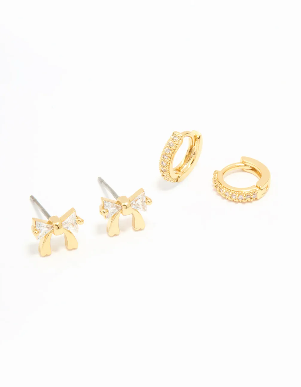 Gold Plated Cubic Zirconia Bow Studs & Hoop Earrings Pack sold by lovisa