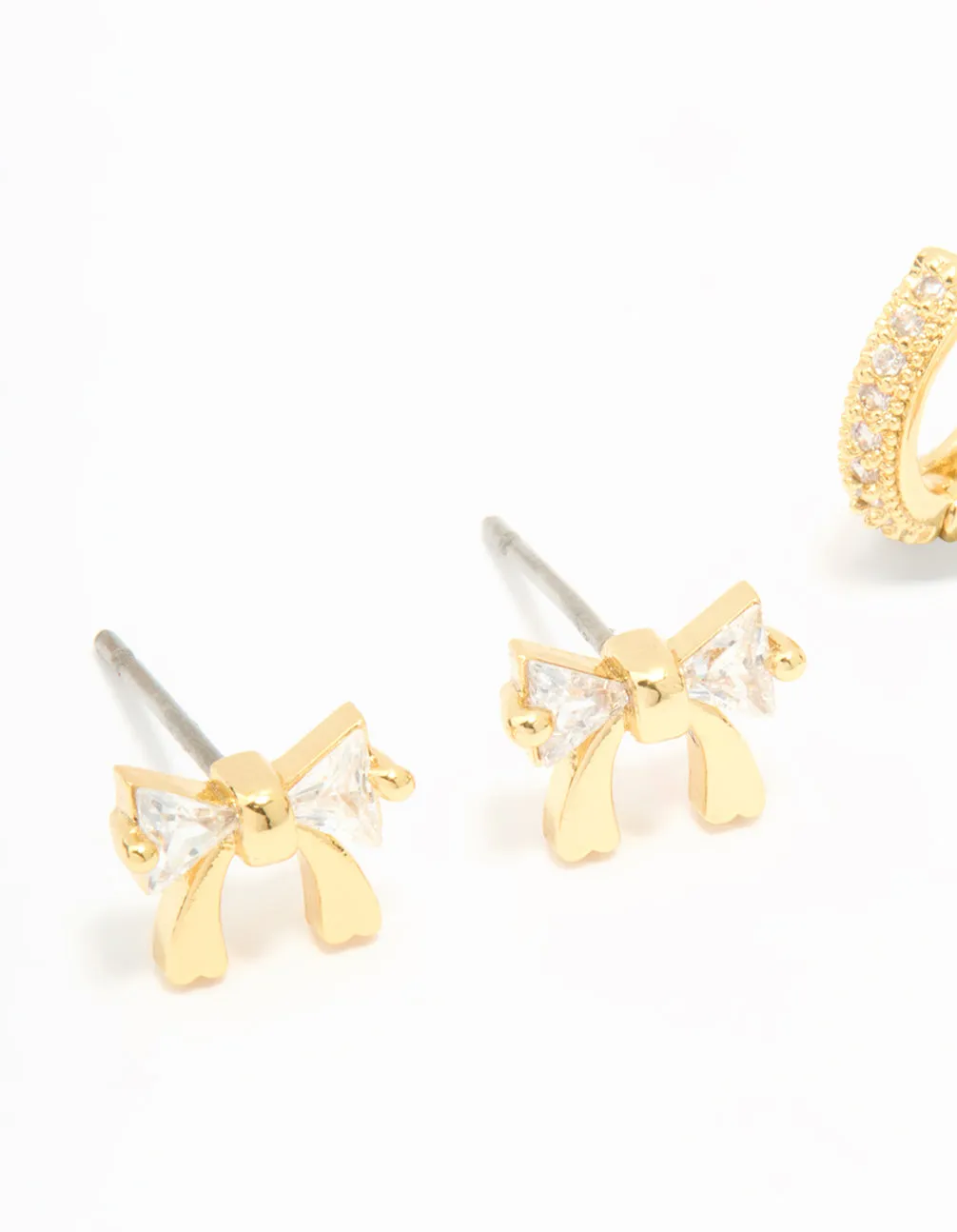 Gold Plated Cubic Zirconia Bow Studs & Hoop Earrings Pack sold by lovisa product image thumbnail 4