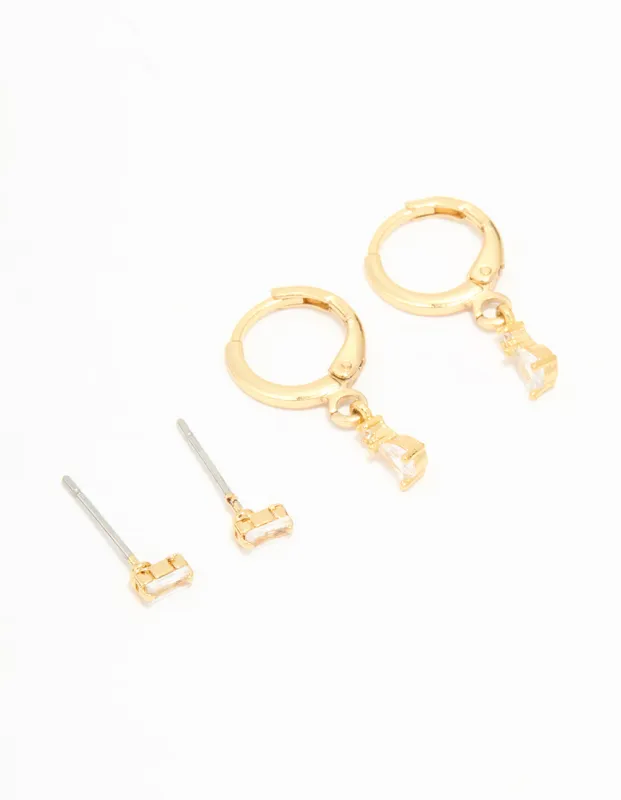 Gold Plated Cubic Zirconia Stud & Huggie Drop Earrings 2-Pack sold by lovisa
