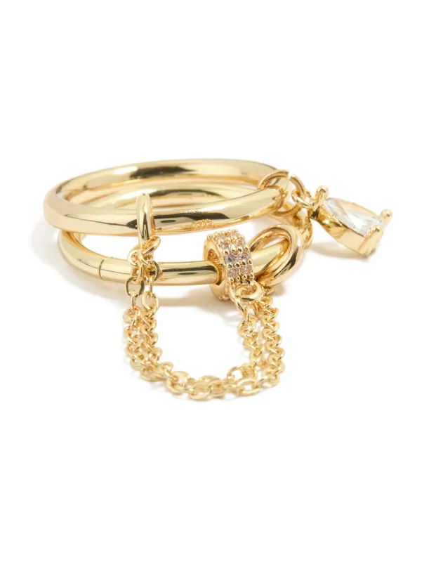 Gold Cubic Zirconia Pear Drop Chain Ring sold by lovisa