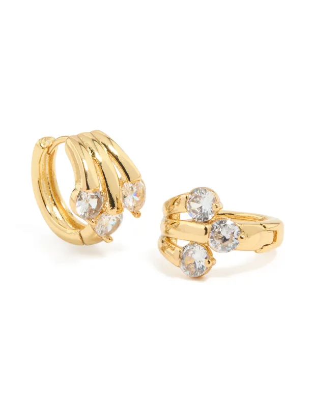 Gold Plated Cubic Zirconia Trio Graduating Huggie Earrings sold by lovisa