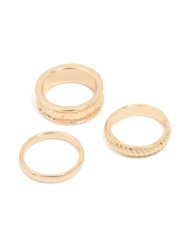 Gold Twisted & Thick Band Rings 3-Pack sold by lovisa